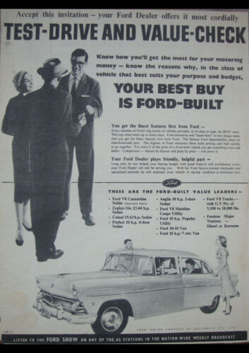 1955 FORD CUSTOMLINE V8 AD A4 CANVAS PRINT POSTER 11.7”x8.3”