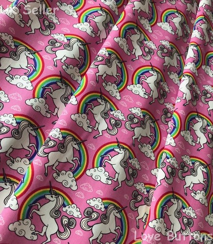 LOVELY ROSE /& HUBBLE PINK UNICORN AND RAINBOW FABRIC 100/% COTTON PER METRE