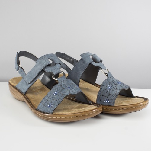 Rieker 60843-14 Ladies Womens Touch Fasten Summer Slingback Sandals Jean Blue