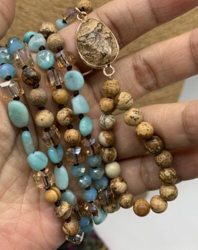 Fashion natural picture jasper crystal Beads stone pendant necklace jewelry 