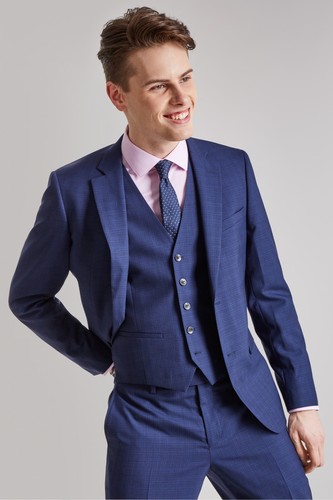 DKNY Mens Ink Blue Scratch Suit Jacket Slim Fit Single Breasted Blazer
