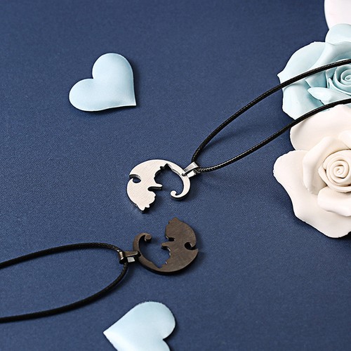 2PCS//Set TitaniumSteelAnimals Cat Pendants Necklaces Couples Necklaces JewelryWR