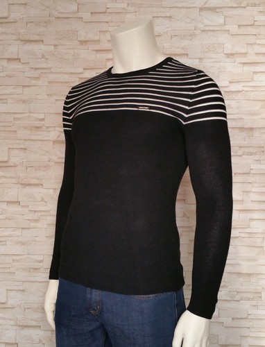 LCR Menswear Herren Strickpullover in Schwarz mit Weißen Streifen M//L//XL//XXL