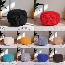 Knitted Pouffe & Footstool Round Large Chunky Ottoman Stool 50 cm 100% Cotton