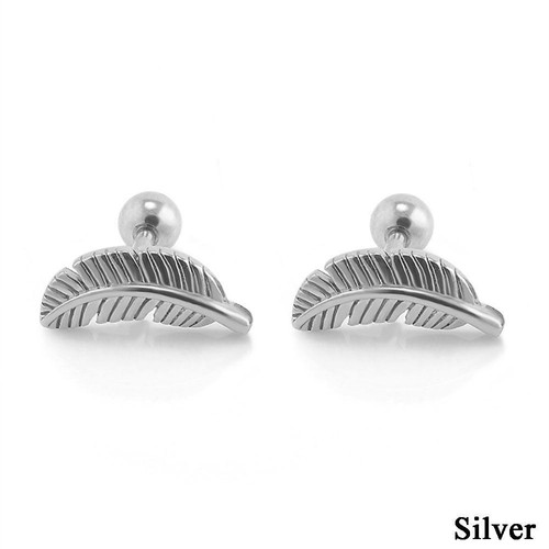 1Pair Punk Mini Leaf Angel Feather Ear Stud Cartilage Helix Bar Earring OF