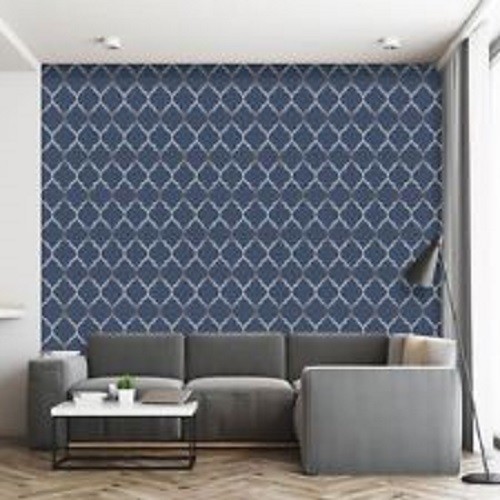 Trellis Geometric Fretwork Blue /& Silver Metallic Wallpaper New Rasch 701647