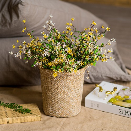 Flower Basket Pot Woven Rattan Straw Wicker Barrel Shape Home Garden Decor