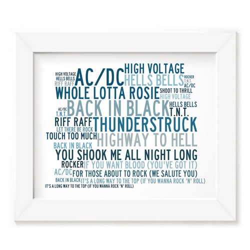 Album Print Lyrics Gift Greatest Hits ACDC Poster Framed Original Art