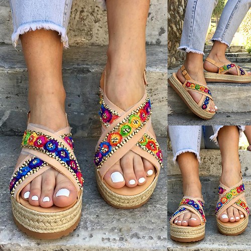 Damen Sommer Plateau Wedges Sandalen Keilabsatz Offene Zehen Zehentrenner Schuhe