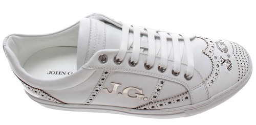 Men/'s Shoes Sneakers JOHN GALLIANO Paris 2496 Variante A Abrasiv Bianco Leather