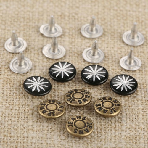 100Pcs 2Colors 9mm Rivets Fasteners Studs Button+100 Nails For Jeans Fasterners