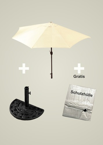 IMC Sonnenschirm-Set beige halbrund inklusive Schirmständer Kurbel günstig OVP