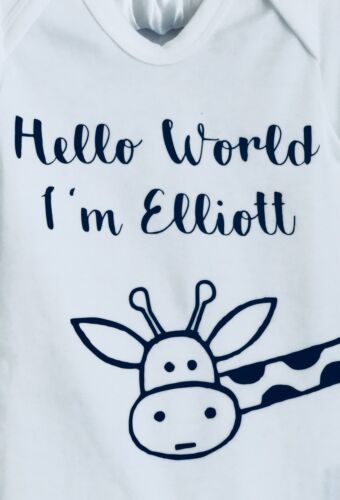 Funky Personnalisé /"HELLO WORLD/" Girafe Unisexe Bébé Vêtements Babygrow Ange