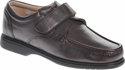 MENS LUCA MANCINI LEATHER VELCRO FORMAL CASUAL WIDE FIT SHOES BROWN LM8887