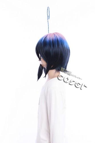 W-352 Blue Exorcist Mephisto Pheles blau pink COSPLAY Perücke Bart WIG Anime