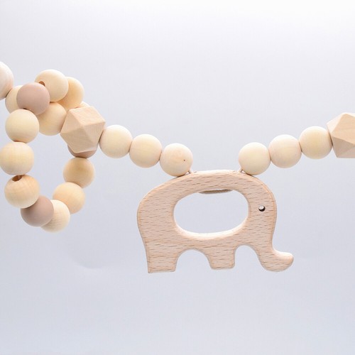 Elephant Beech Pendant Wooden Beads Pram Garland Chain Baby Sensory Toys Rattle