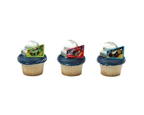 12 Hot Wheels Car Cupcake Rings Topper Kid Birthday Party Goody Bag Favor Supply
