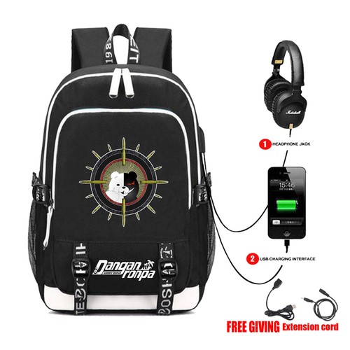 Anime Dangan Ronpa Backpack USB Charge Headphone jack school bag laptop Backpack