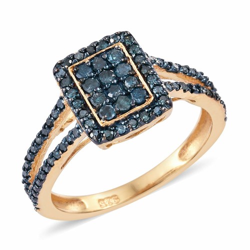 Blue Diamond Silver 14ct Gold Plated Bridal Engagement Anniversary Cluster Ring