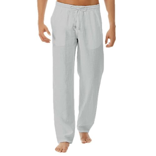 Mens Loose Casual Summer Simple Pant Cotton Linen Pockets Sports Trousers M-XXXL