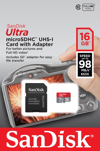 16GB SanDisk Ultra MicroSDHC UHS-I CL10 Memory Card