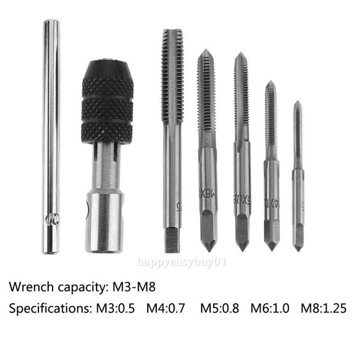 6pc M3//M4//M5//M6//M8 T-type Screw Thread Tap Wrench Cutting Plug Machine Set Tool