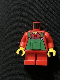 LEGO Minifigure Red Torso + Legs Green Overall Checker Shirt Farmer Yard Worker