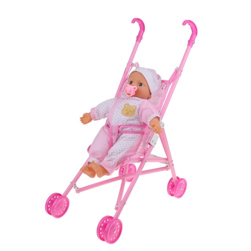 Looking Baby Doll and Flodable Stroller Play Set Kids Pretend Play Toys