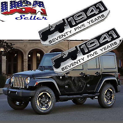 75th Anniversary Metal CHEROKEE Willys Emblem Badge 1941 Logo jeep Wrangler x2