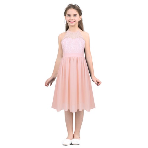 Bridesmaid Knee Length Flower Girl Dress Child Floral Lace Girls Dress Kids Jr