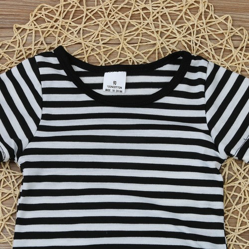 US Newborn Baby Kids Girls Princess Dress Casual Party Striped Dresses Clothes