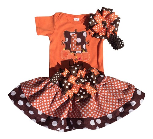 Baby Girls Personalized Thanksgiving Outfit with Matching Bow and Belt