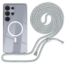 MagSafe Handykette für Samsung Galaxy S25 Ultra Hülle mit Band Kette Grau / Weiß