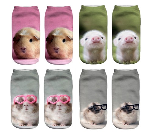 GUINEA PIG Printed 3D Ankle Socks Low Cut Unisex Cotton Blend Multicolour Sock