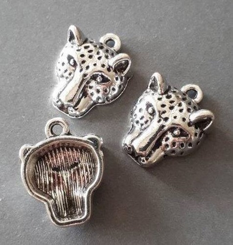 5pcs-Leopard head charm brass tone Panther head charm,animal charm