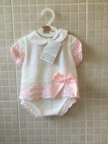 Baby Girls Knitted Spanish Romany Style 2 piece set Jam pants Pink Newborn-6-9m