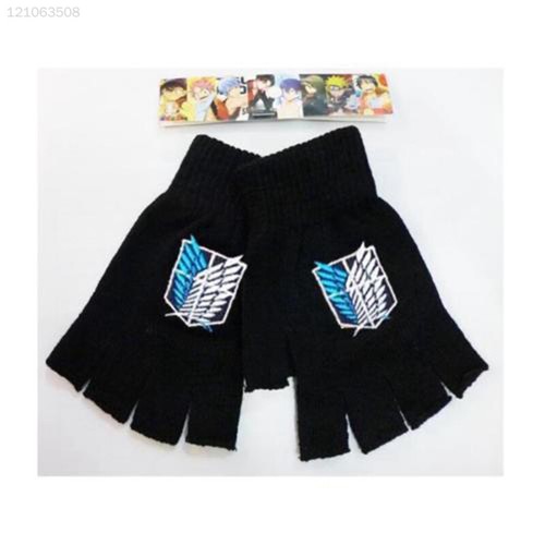 Attack on Titan Fingerless Gloves Knit Half Finger Mittens Unisex Winter Soft!