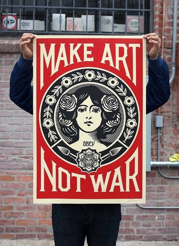 SIGNED Shepard Fairey MAKE ART NOT WAR Print Poster Obey Giant 24x36 SALE