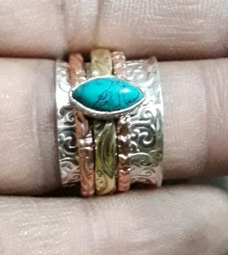 Details about   Turquoise Solid 925 Sterling Silver Spinner Ring Meditation Statement Ring Sr230 