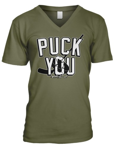 Puck You Hockey F*ck Stick Slap Shot Off Screw Fan Yourself Men/'s V-Neck T-Shirt