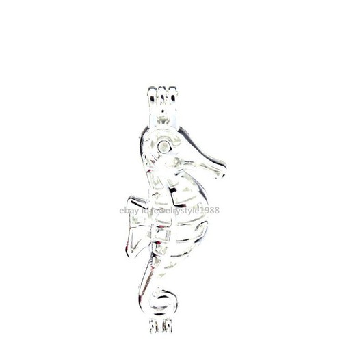 Brillant Argent Ouvert Médaillon Pendentif Ocean Sea Horse Beads Perle Cage 10X//set - L50
