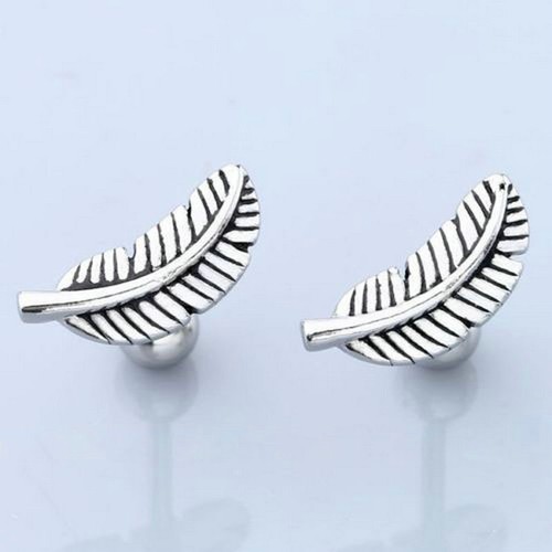 2PCS Ear Cartilage Helix Stud Barbell Bar Chic Feather Earring Piercing Jewelry