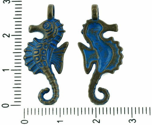 8pcs Tchèque patine antique Bronze Tone grand hippocampe animal marin mer Charms...
