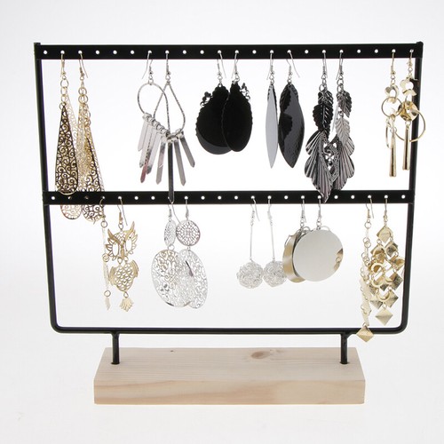 Creative Wood Metal Earring Necklace Jewelry Display Rack Stand Organizer Holder