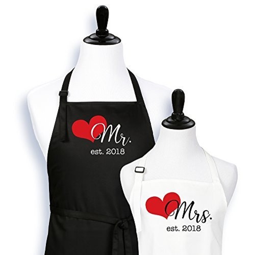 and Mrs Aprons Est 2018 His and Hers Wedding Aprons for Couples Mr Bridal