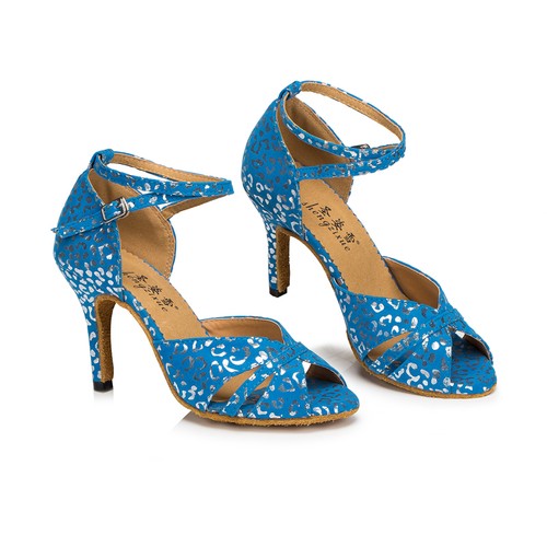 Blue women/'s Latin dance shoes Square dance shoes High heels 8.5cm Salsa shoes