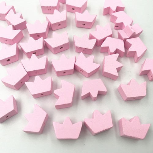 Pink Crown Wooden Beads Spacer Bead DIY Pacifier Clip making Kids Toys 18mm