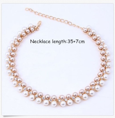 Fashion Pearl Necklace Stud Earrings Wedding Bride Gold Plated Jewelry Set P40