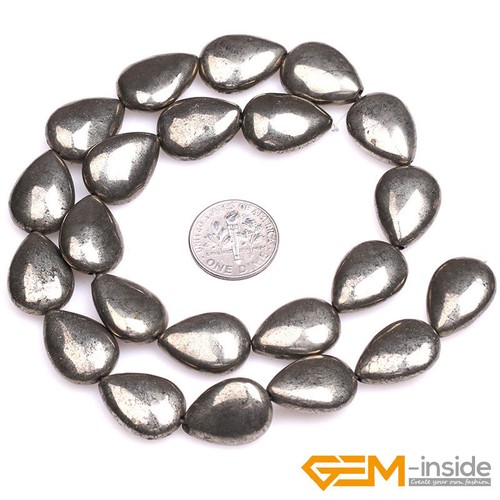 Silver Gray Pyrite Loose Gemstone Teardrop Beads For Jewelry Making Strand 15/"