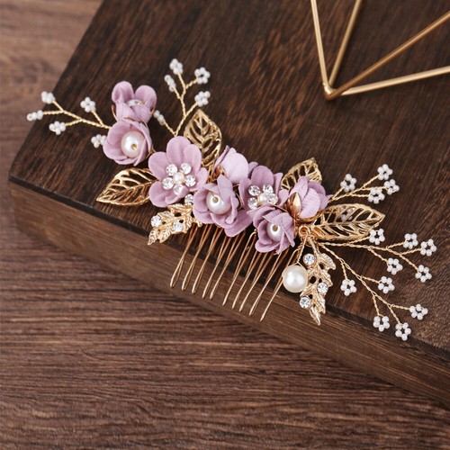 1Pc Flower Gold Leaves Hair Combs Headpiece Wedding Prom Bridal Hair Accessories
